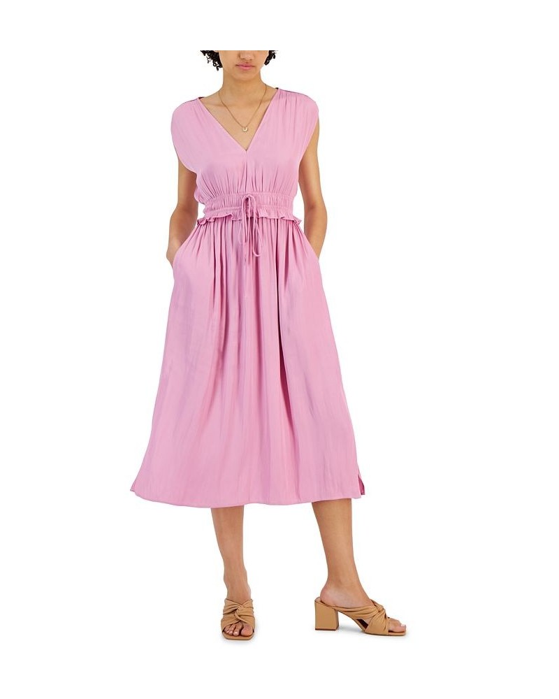 Women's Dorian Satin Midi Fit & Flare Dress Pink $39.27 Dresses