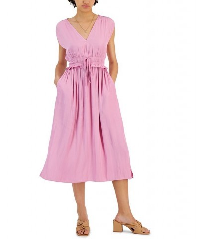 Women's Dorian Satin Midi Fit & Flare Dress Pink $39.27 Dresses