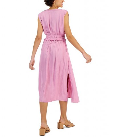 Women's Dorian Satin Midi Fit & Flare Dress Pink $39.27 Dresses