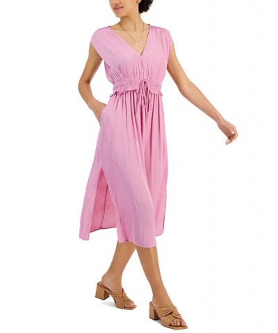 Women's Dorian Satin Midi Fit & Flare Dress Pink $39.27 Dresses