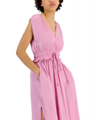 Women's Dorian Satin Midi Fit & Flare Dress Pink $39.27 Dresses