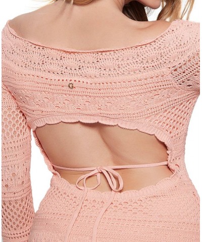 Women's Eco Amelie Crochet Long Sleeve Dress Pink $41.40 Dresses