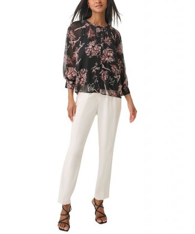 Women's Signature-Print Chiffon Blouse Black/ Dune Pink Multi $27.88 Tops