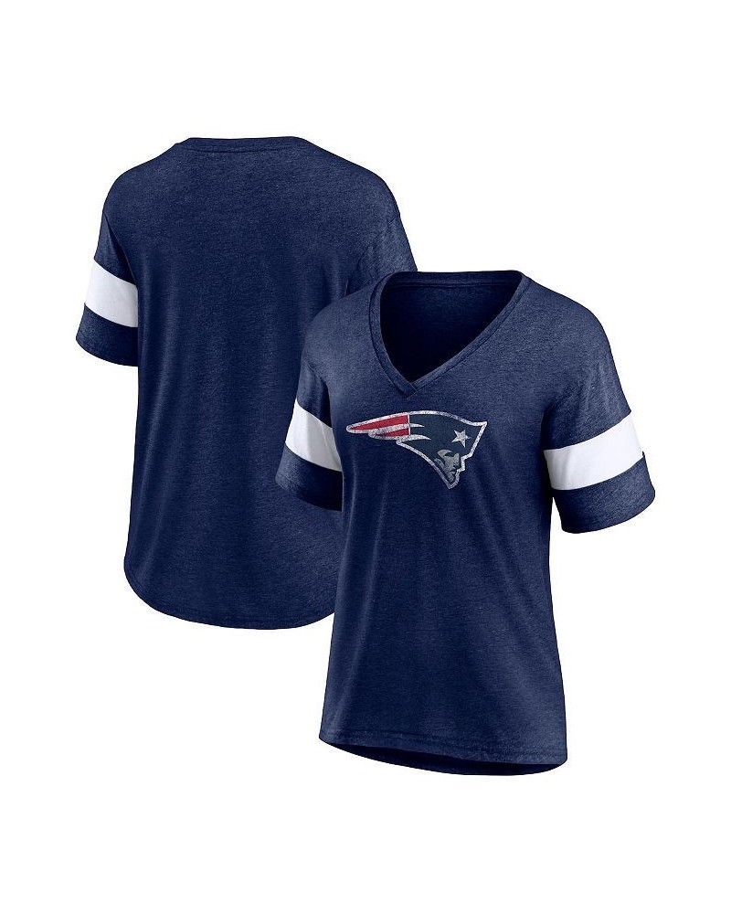 Women's New England Patriots Distressed Team Tri-Blend V-Neck T-shirt Heathered Navy, White $21.00 Tops