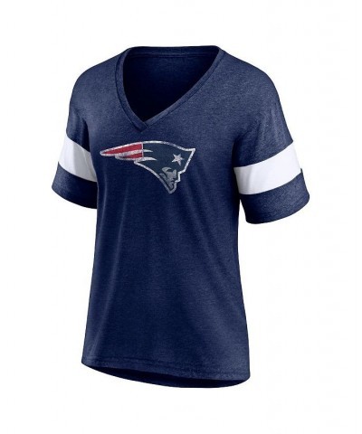 Women's New England Patriots Distressed Team Tri-Blend V-Neck T-shirt Heathered Navy, White $21.00 Tops