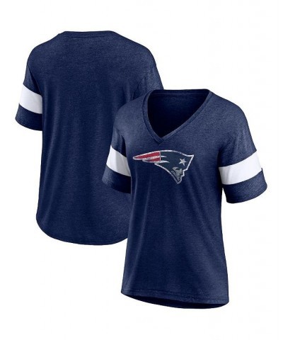 Women's New England Patriots Distressed Team Tri-Blend V-Neck T-shirt Heathered Navy, White $21.00 Tops