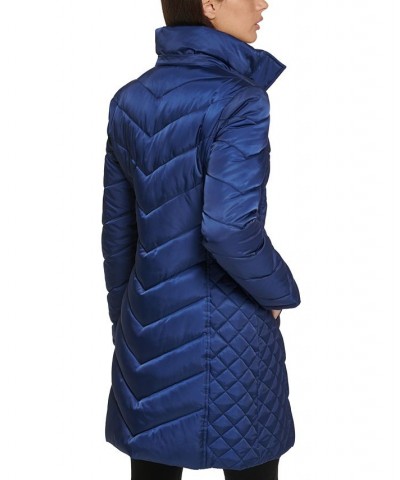 Women's Faux-Fur-Trim Hooded Puffer Coat Navy $78.40 Coats