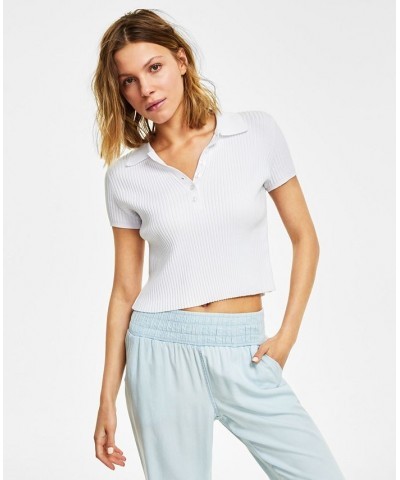 Petite Ribbed Polo Shirt White $20.85 Tops