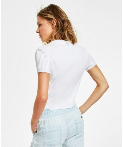 Petite Ribbed Polo Shirt White $20.85 Tops