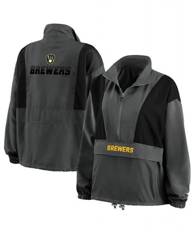 Women's Charcoal Milwaukee Brewers Packable Half-Zip Jacket Charcoal $52.80 Jackets