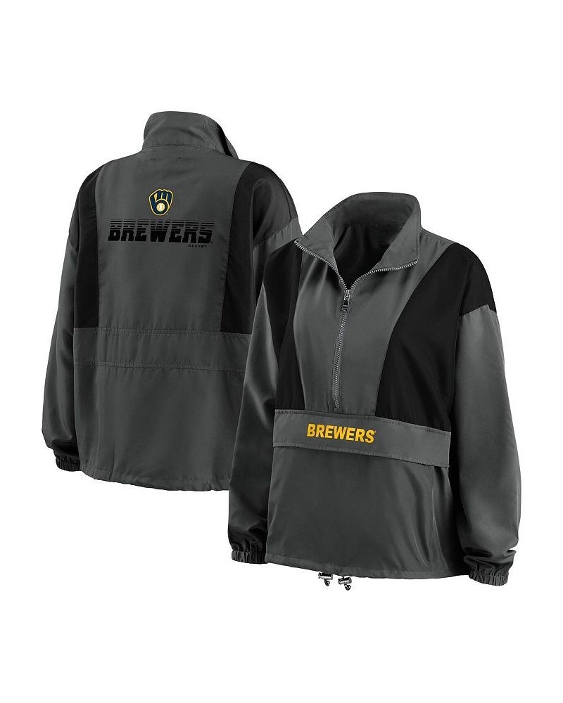 Women's Charcoal Milwaukee Brewers Packable Half-Zip Jacket Charcoal $52.80 Jackets