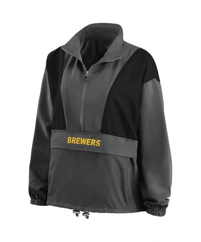 Women's Charcoal Milwaukee Brewers Packable Half-Zip Jacket Charcoal $52.80 Jackets