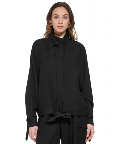 Women's Stand Collar Zip-Front Long Sleeve Jacket Black $74.73 Jackets