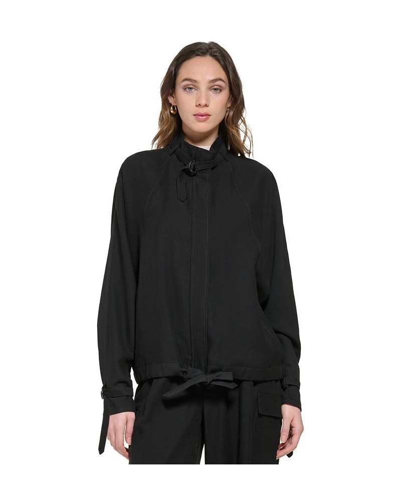 Women's Stand Collar Zip-Front Long Sleeve Jacket Black $74.73 Jackets