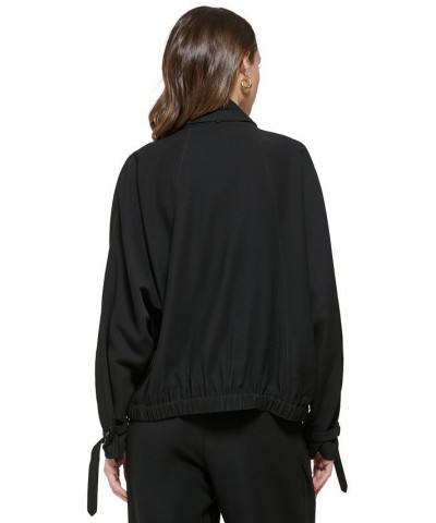 Women's Stand Collar Zip-Front Long Sleeve Jacket Black $74.73 Jackets