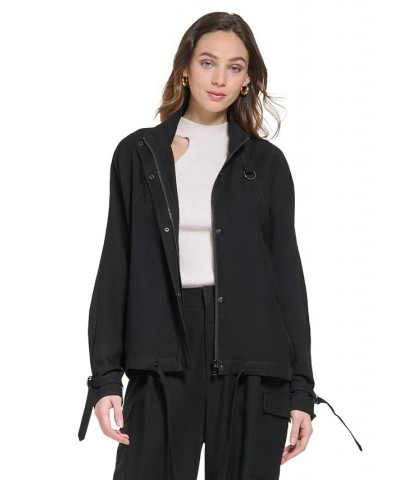 Women's Stand Collar Zip-Front Long Sleeve Jacket Black $74.73 Jackets