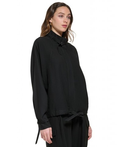 Women's Stand Collar Zip-Front Long Sleeve Jacket Black $74.73 Jackets