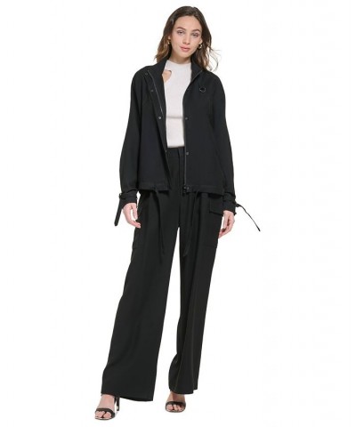 Women's Stand Collar Zip-Front Long Sleeve Jacket Black $74.73 Jackets