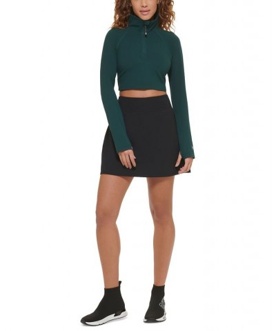 Women's Performance Quarter-Zip Long-Sleeve Crop Top Green $20.27 Tops