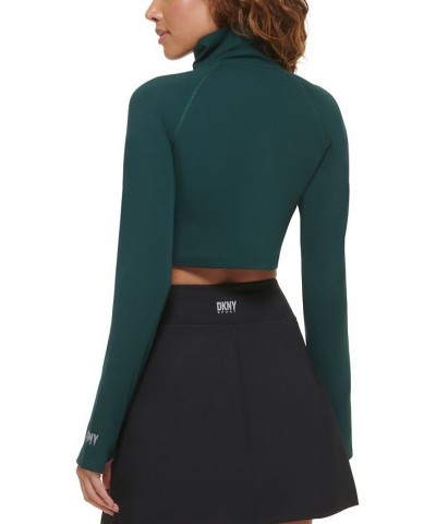 Women's Performance Quarter-Zip Long-Sleeve Crop Top Green $20.27 Tops