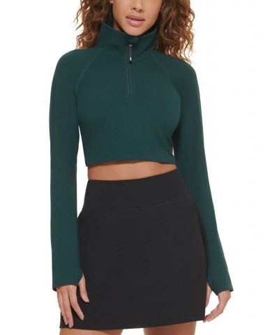 Women's Performance Quarter-Zip Long-Sleeve Crop Top Green $20.27 Tops