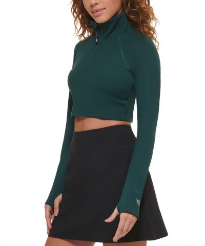 Women's Performance Quarter-Zip Long-Sleeve Crop Top Green $20.27 Tops