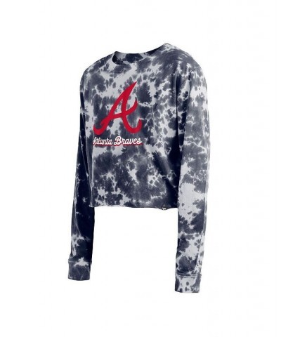 Women's Navy Atlanta Braves Tie-Dye Cropped Long Sleeve T-shirt Navy $27.03 Tops