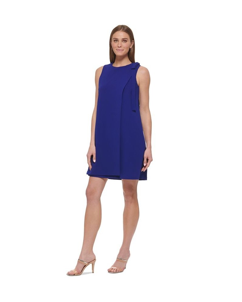 Women's Shoulder-Bow Sleeveless Scuba Crepe Dress Blue $64.80 Dresses