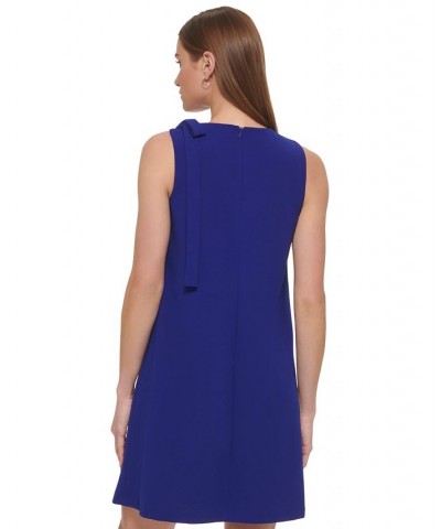 Women's Shoulder-Bow Sleeveless Scuba Crepe Dress Blue $64.80 Dresses