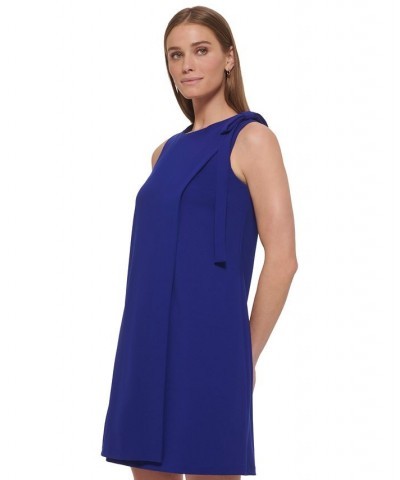 Women's Shoulder-Bow Sleeveless Scuba Crepe Dress Blue $64.80 Dresses