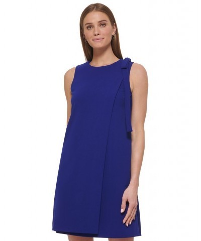 Women's Shoulder-Bow Sleeveless Scuba Crepe Dress Blue $64.80 Dresses