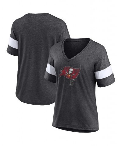 Women's Tampa Bay Buccaneers Distressed Team Tri-Blend V-Neck T-shirt Heathered Charcoal, White $19.32 Tops