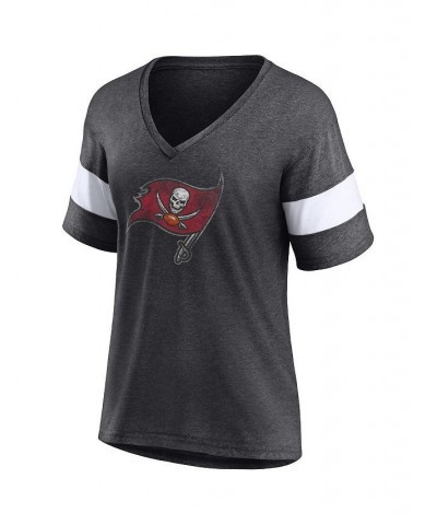 Women's Tampa Bay Buccaneers Distressed Team Tri-Blend V-Neck T-shirt Heathered Charcoal, White $19.32 Tops