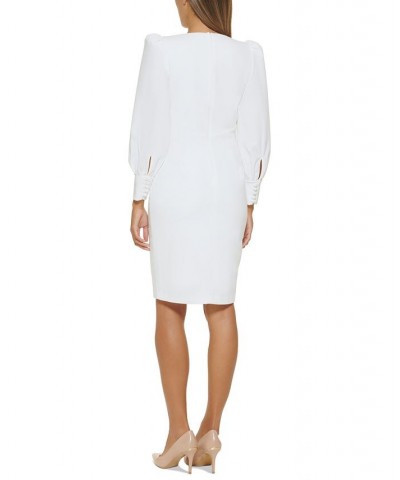 Petite Puff-Sleeve V-Neck Sheath Dress Cream $46.99 Dresses