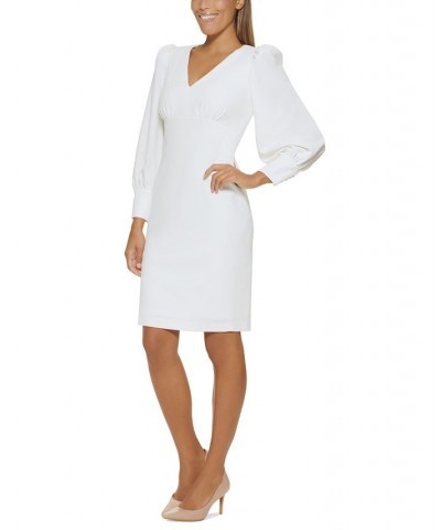 Petite Puff-Sleeve V-Neck Sheath Dress Cream $46.99 Dresses