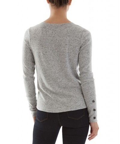 Juniors' Twisted-Hem Button-Trim-Cuff Sweater Heather Grey $13.28 Sweaters