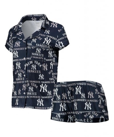 Women's Navy New York Yankees Flagship Allover Print Top and Shorts Sleep Set Navy $25.30 Pajama