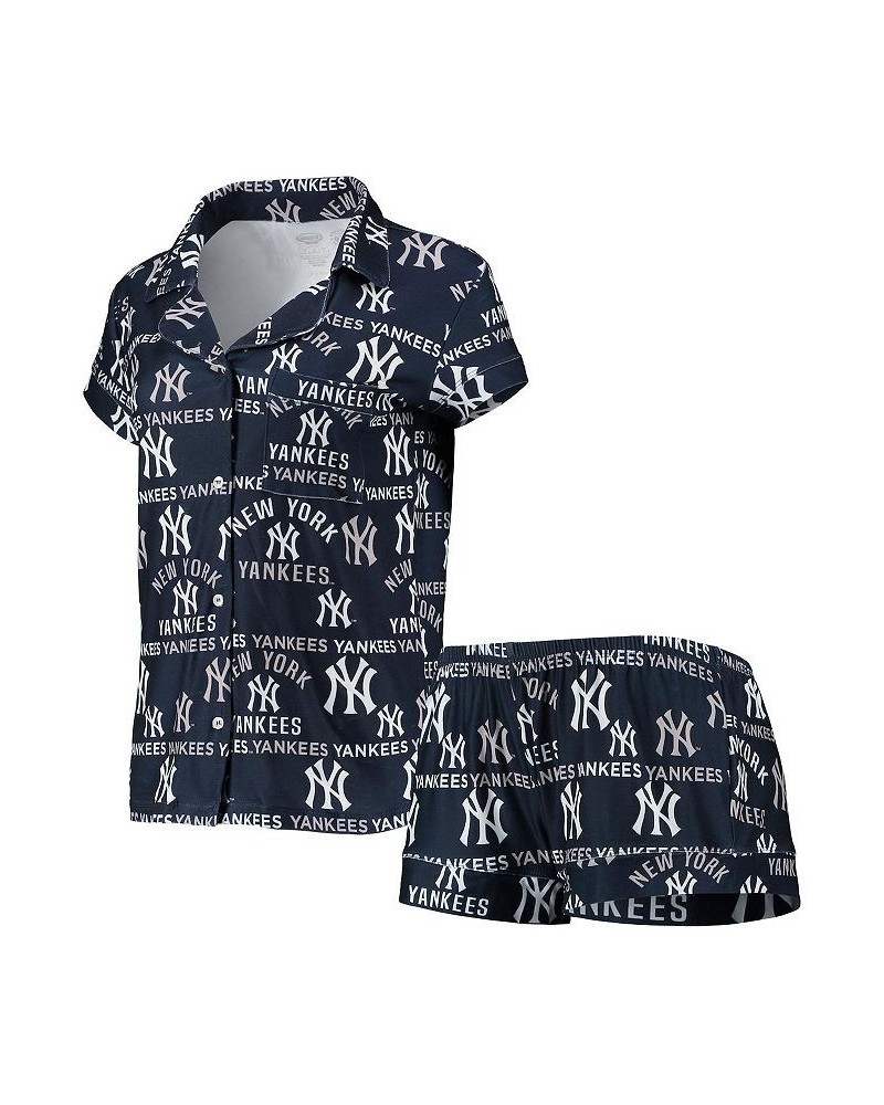 Women's Navy New York Yankees Flagship Allover Print Top and Shorts Sleep Set Navy $25.30 Pajama