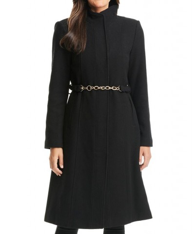 Women's Chain Belted Maxi Coat Black $113.40 Coats