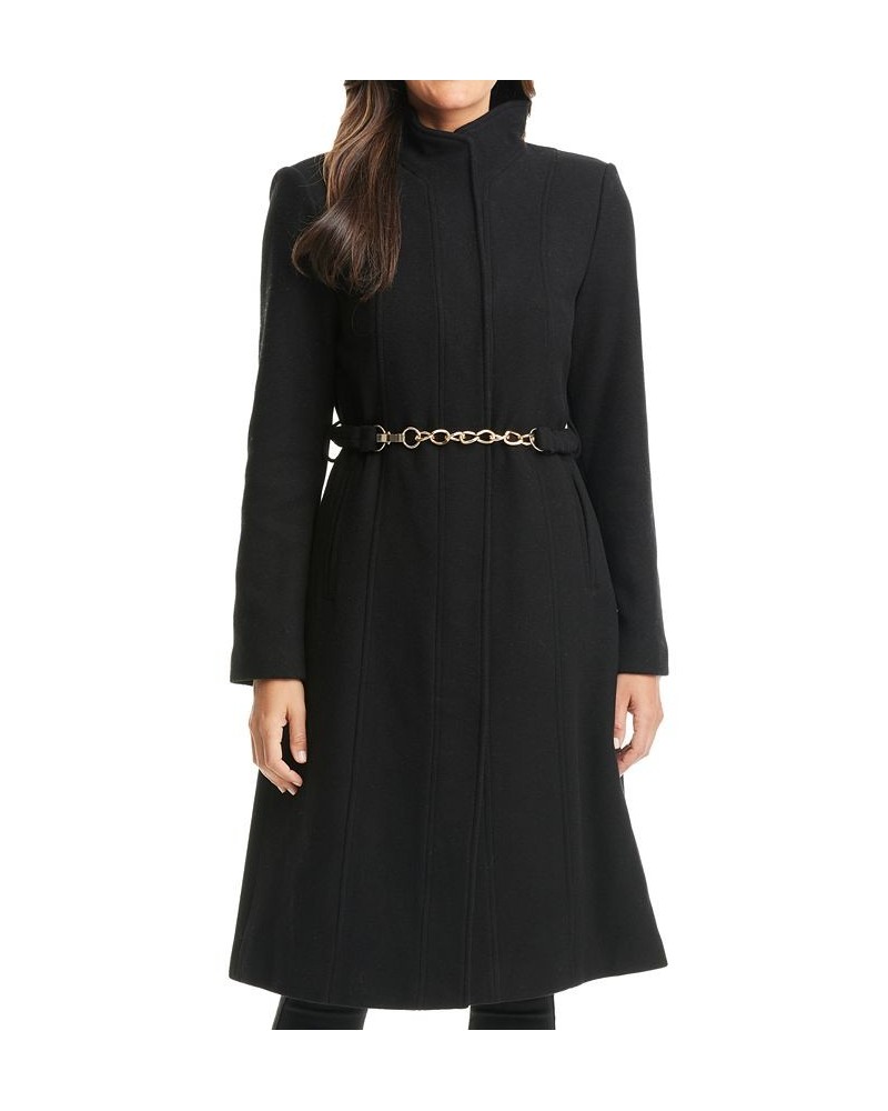 Women's Chain Belted Maxi Coat Black $113.40 Coats