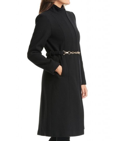 Women's Chain Belted Maxi Coat Black $113.40 Coats