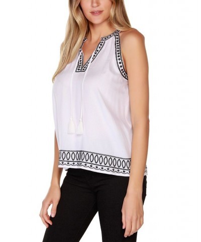 Women's Black Label Embroidered Tank Top White $19.95 Tops