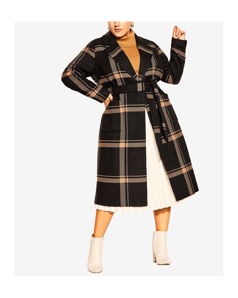 Trendy Plus Size Checkmate Coat Caramel and Black $84.66 Coats