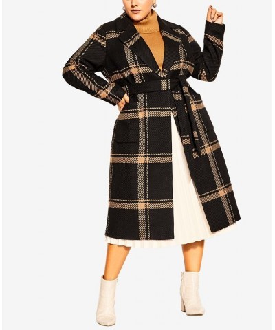 Trendy Plus Size Checkmate Coat Caramel and Black $84.66 Coats