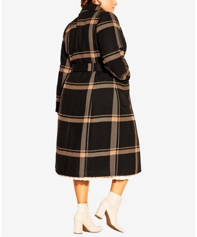 Trendy Plus Size Checkmate Coat Caramel and Black $84.66 Coats