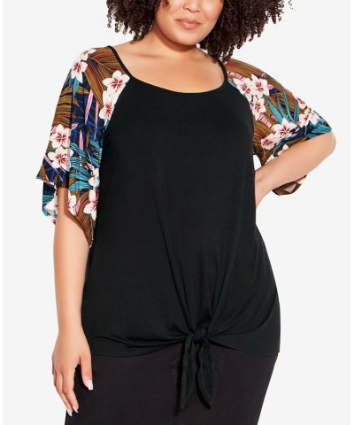 Plus Size Gretta Tie Front Top Hibiscus Palm $30.68 Tops