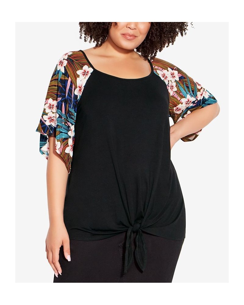 Plus Size Gretta Tie Front Top Hibiscus Palm $30.68 Tops