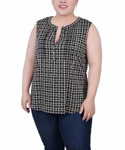 Plus Size Sleeveless Knit Y neck Top Black Gold-Tone Harlie $13.94 Tops