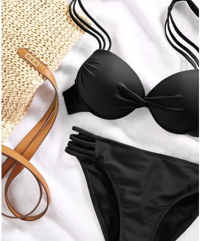 Juniors' Coral Flame Strappy Underwire Push-Up Bikini Top & Bottoms Black $19.94 Swimsuits