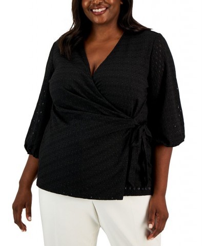 Plus Size Dot Lace Wrap Top Black $44.01 Tops